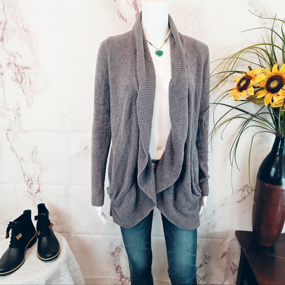 Barefoot Dreams CozyChic Lite Cardigan Draped Open Front Lounge Sweater Bamboo